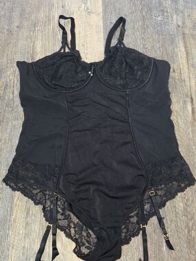 Ashley Graham Black Lace Bodysuit Chemise with Garters
